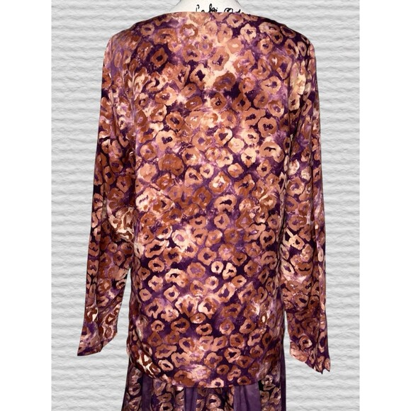 Vtg 90s Usindo Boho Batik 2 Piece Skirt Set Womens SM Purple Oversized Artsy - Picture 5 of 11